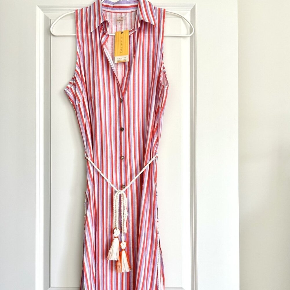 NWT Palmacea Orange/Lavender Stripe Cotton Sleeveless Long Cami Coverup Size XS